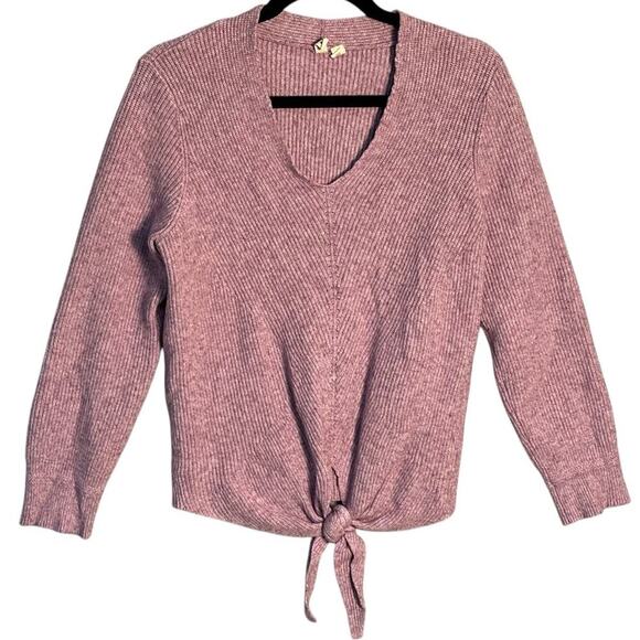 Moth Anthropologie Sz L Lavender Tie Front V-Neck Ribbed Sweater Rayon Soft Cozy - Picture 1 of 9